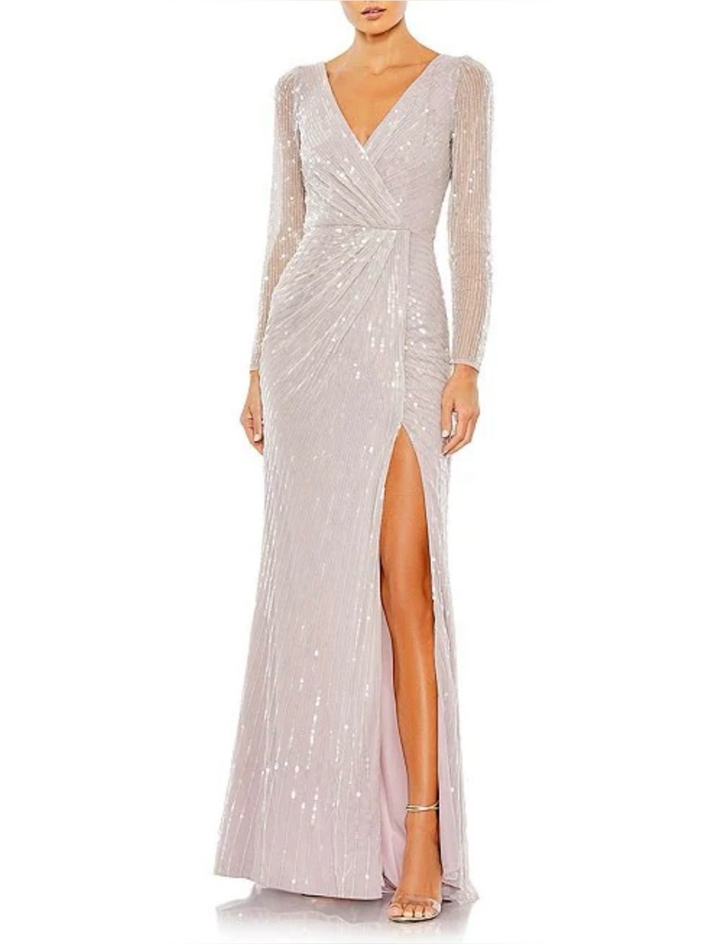 NEW Mac Duggal Sequin Long Sleeve Surplice V-Neck Faux Wrap  Sequin Gown 4